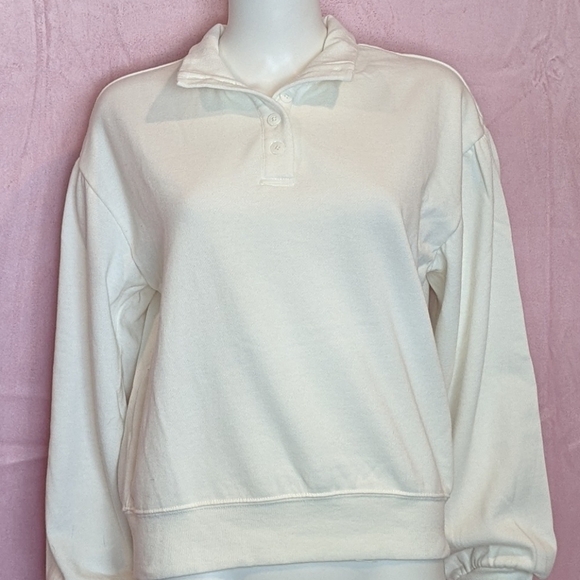 Z Supply Monica White Button Neckline Long Sleeve Pullover Sweatshirt size Small - Picture 1 of 7